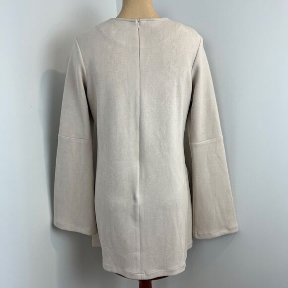 Vintage Made in Canada Meg Shop Large Faux Leather Long Bell Sleeve Mini Dress - Picture 8 of 16